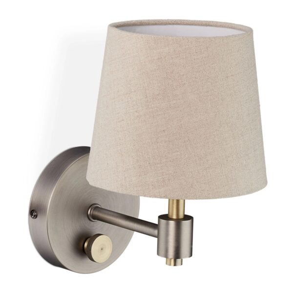 Relaxdays Wandlampe Eisen Stoff Beige Silber Messing Dimmbar 23 cm x 15 cm x 21 cm 0,52 kg