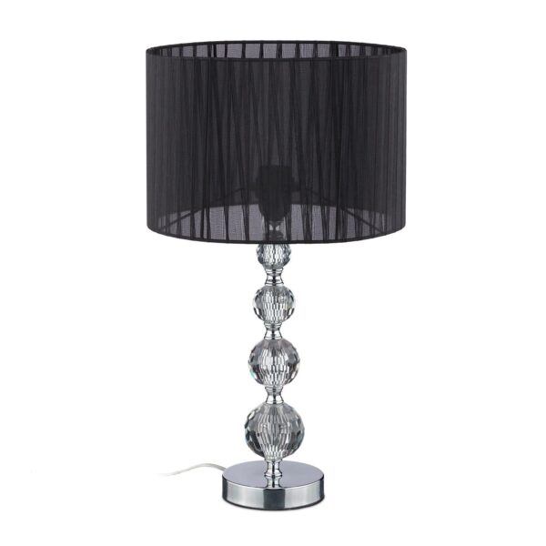 Relaxdays Tischlampe Glas Schwarz Silber mit Stoffschirm 54 cm x 29,5 cm 1,8 kg
