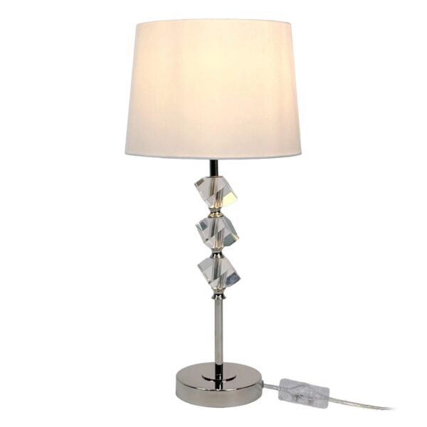 Relaxdays Tischlampe Kristall Kunstseide Glas Creme 53 cm x 25 cm 1,5 kg
