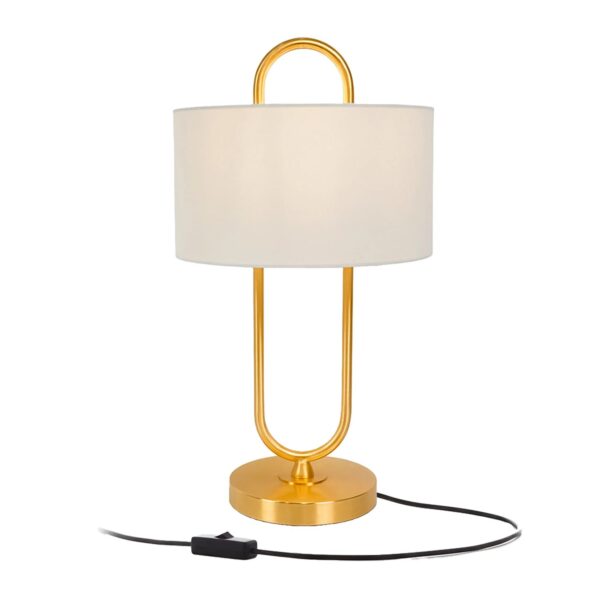 Relaxdays Tischlampe Eisen Leinen Weiß Gold Kippschalter 55 cm x 30,5 cm
