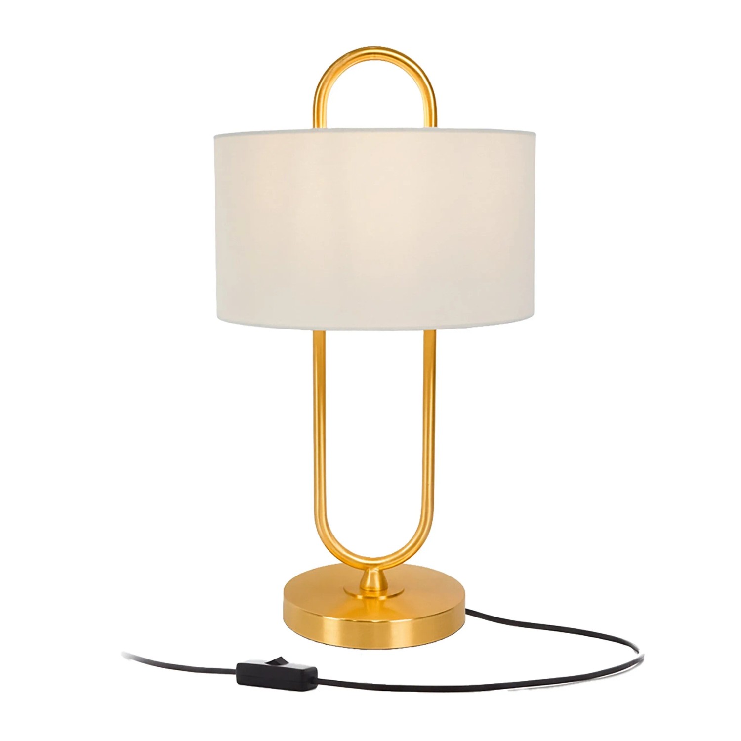 Relaxdays Tischlampe Eisen Leinen Weiß Gold Kippschalter 55 cm x 30,5 cm