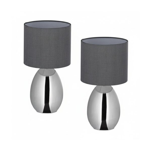 Relaxdays Tischlampen Stahl Silber 2 Stk. Schaltbar 33,5 cm x 18 cm 0,8 kg