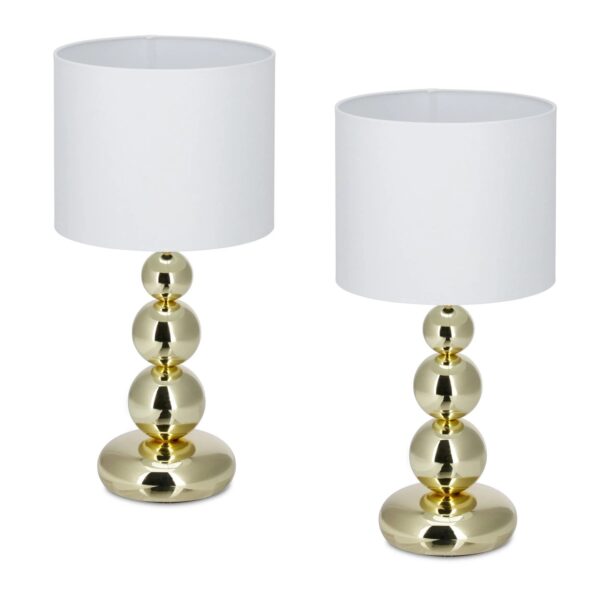 Relaxdays Tischlampe 2er Set Metall Gold Weiß mit Kippschalter 50 cm x 25 cm 1,3 kg