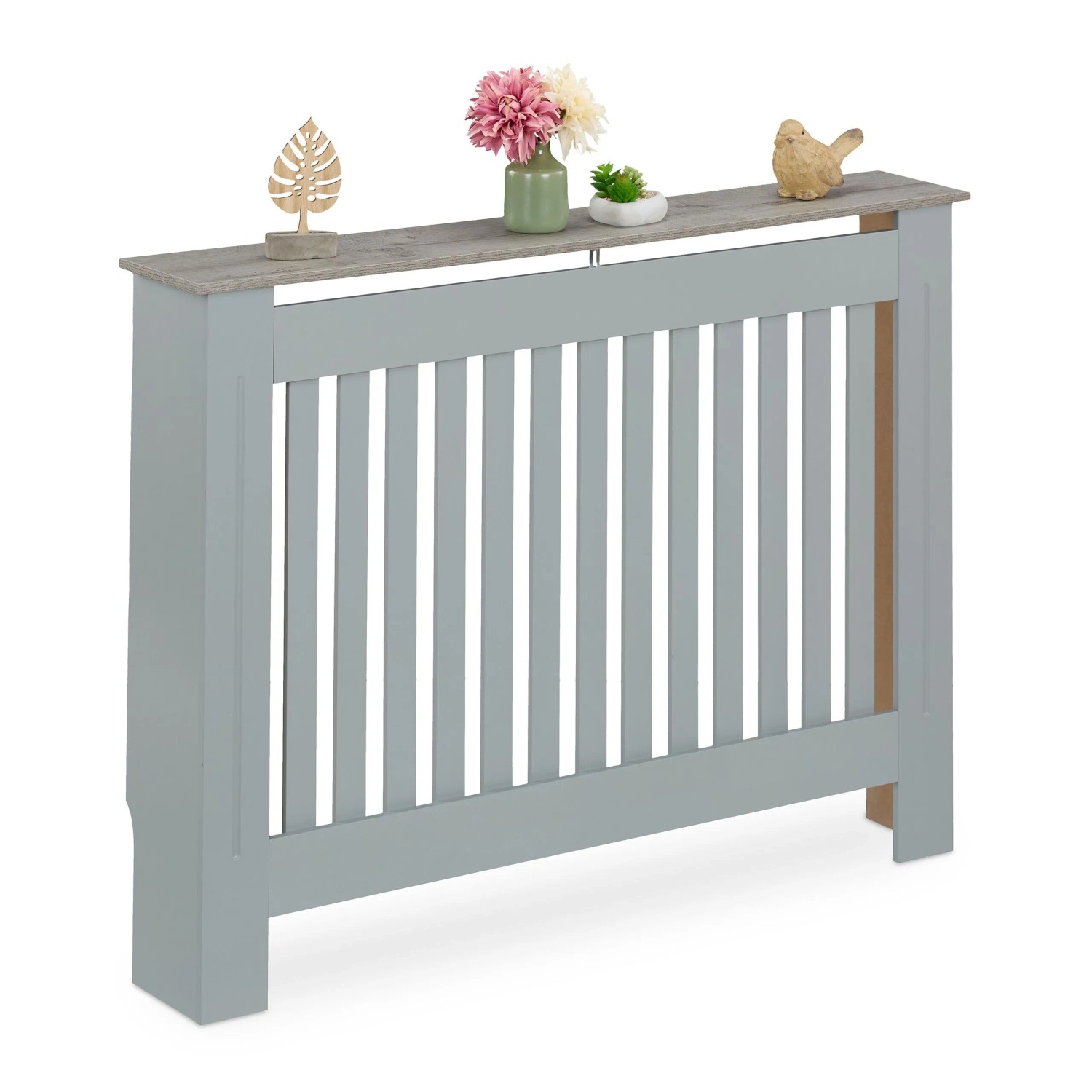 Relaxdays Heizkörperverkleidung MDF Grau mit Holzoptikablage 112 cm x 19 cm x 83 cm 7,8 kg