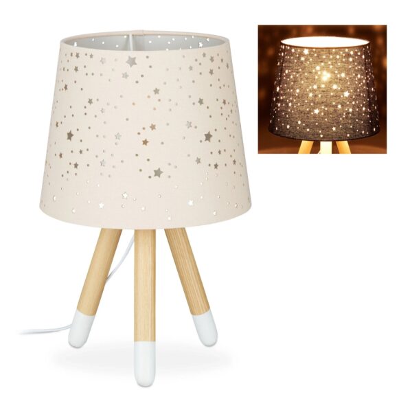 Relaxdays Tischlampe Stoff Eschenholz Kunststoff Rosa mit Sternen und 3 Beinen 40 cm x 25,5 cm 0,7 kg