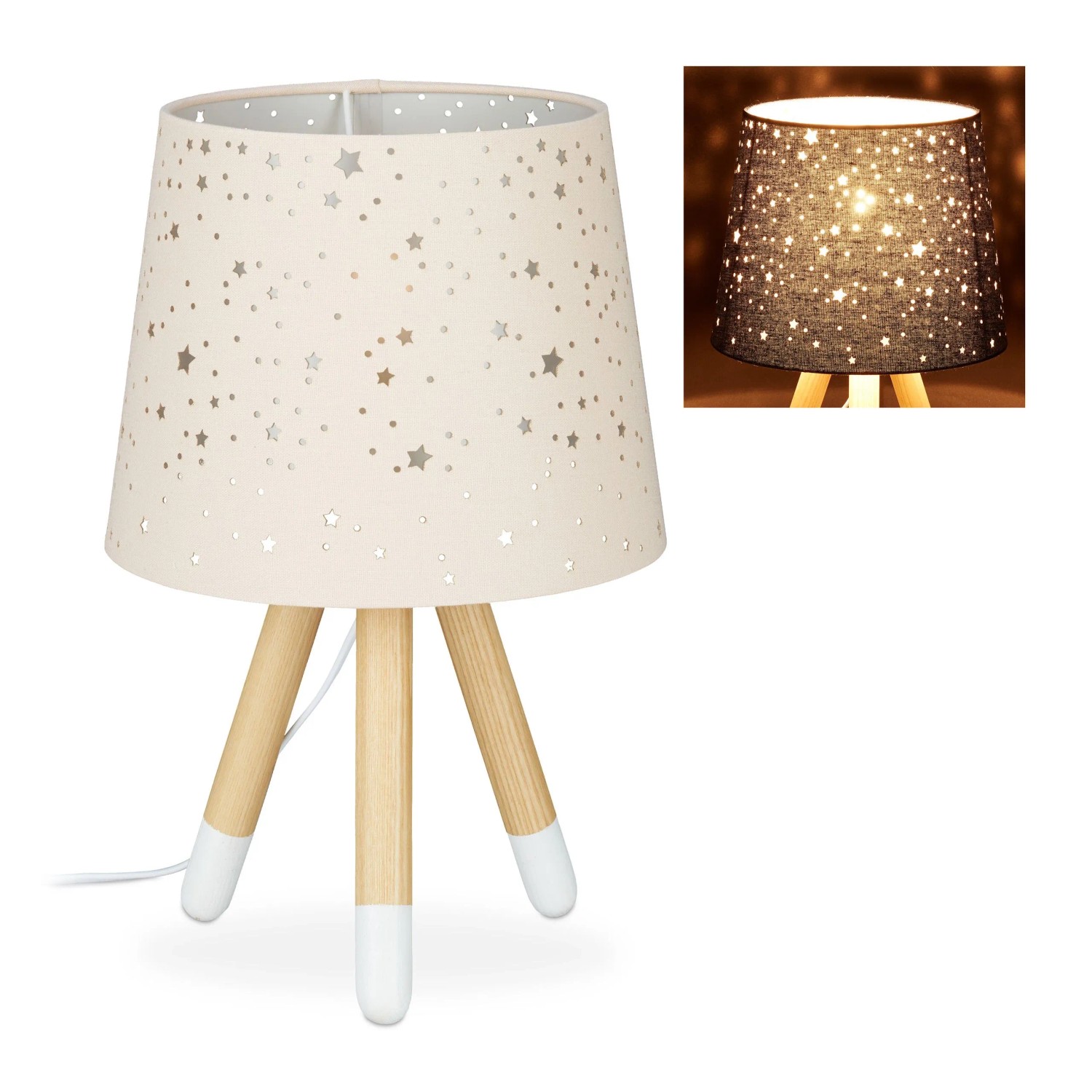 Relaxdays Tischlampe Stoff Eschenholz Kunststoff Rosa mit Sternen und 3 Beinen 40 cm x 25,5 cm 0,7 kg