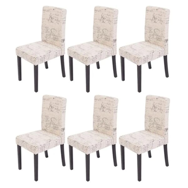 MCW Esszimmerstuhl Littau 6er-Set Textil mit Schriftzug Creme Dunkle Beine MCW Esszimmerstuhl Littau 6er-Set Textil mit Schriftzug Creme Dunkle Beine