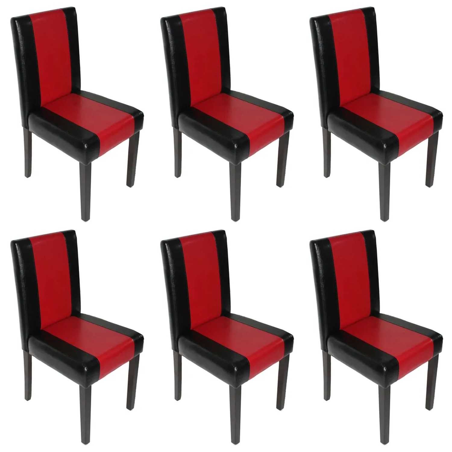 MCW Esszimmerstuhl Littau Kunstleder 6er-Set Kunstleder Schwarz-Rot Dunkle Beine