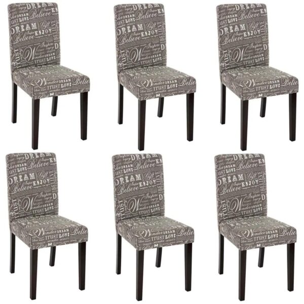 MCW Esszimmerstuhl Littau 6er-Set Textil mit Schriftzug Grau Dunkle Beine MCW Esszimmerstuhl Littau 6er-Set Textil mit Schriftzug Grau Dunkle Beine