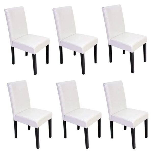 MCW Esszimmerstuhl Littau 6er-Set Leder Weiß Dunkle Beine