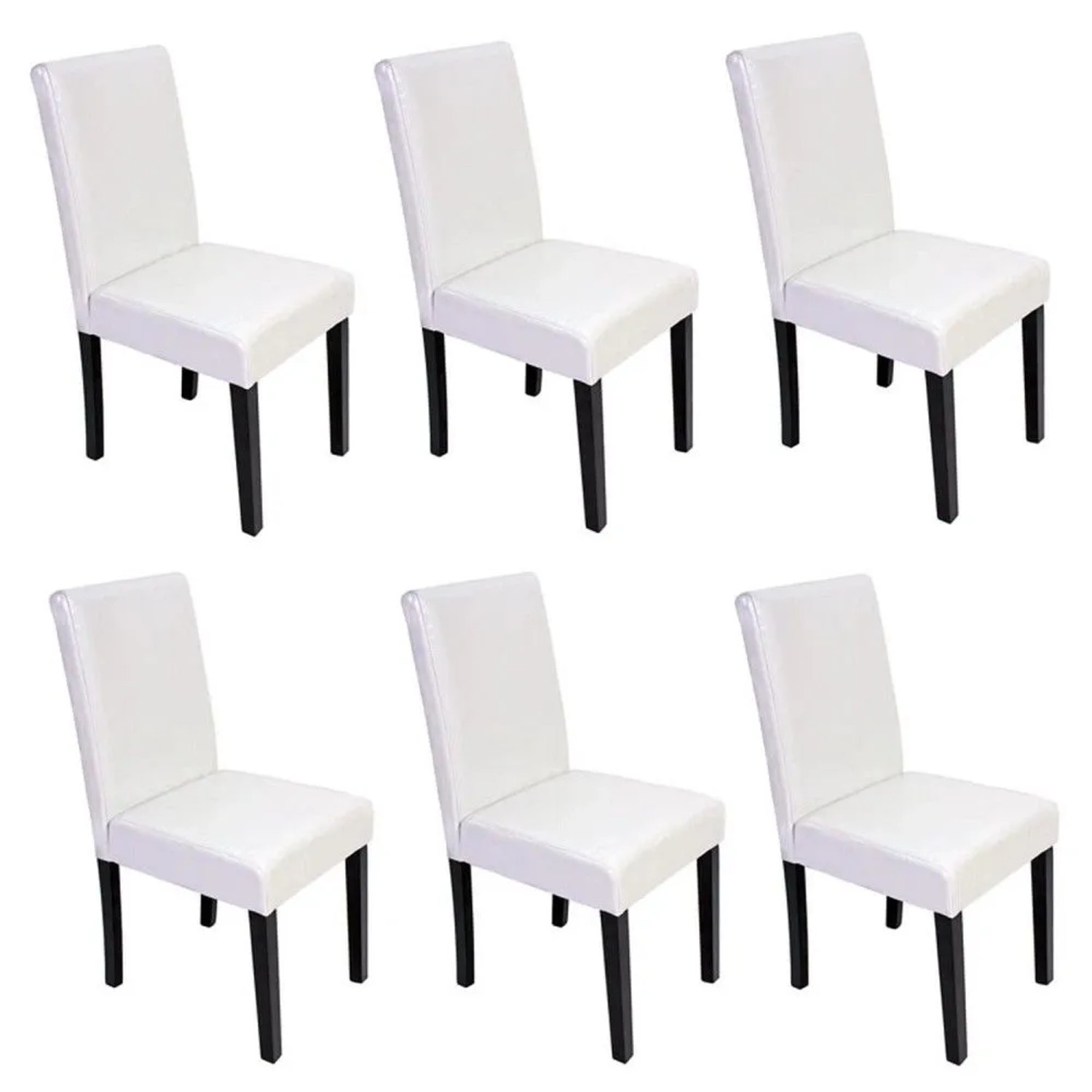MCW Esszimmerstuhl Littau 6er-Set Leder Weiß Dunkle Beine