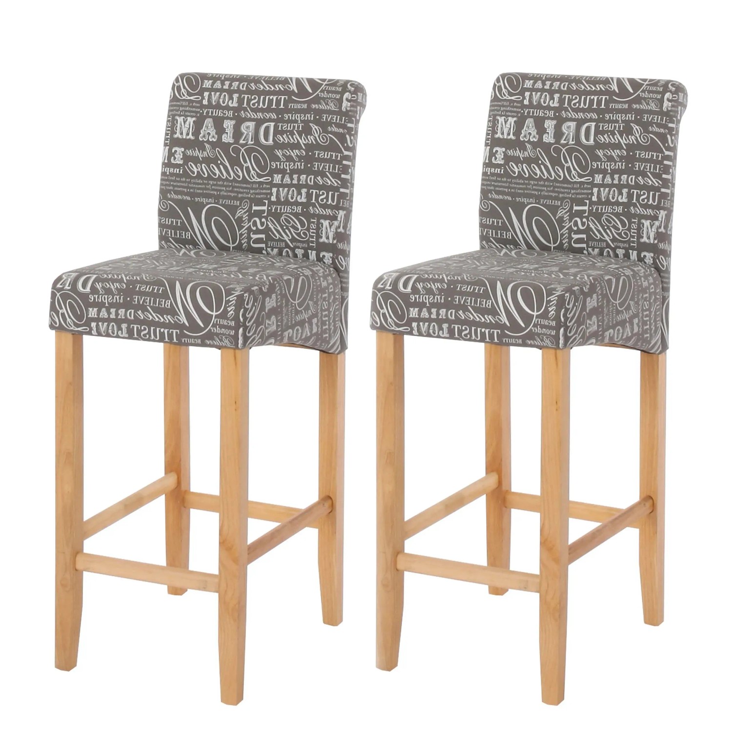 MCW Barhocker C33 2er-Set Schriftzug Grau Helle Beine Stoff/Textil
