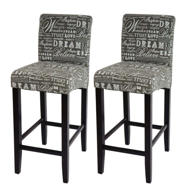 MCW Barhocker C33 2er-Set Schriftzug Grau Dunkle Beine Stoff/Textil