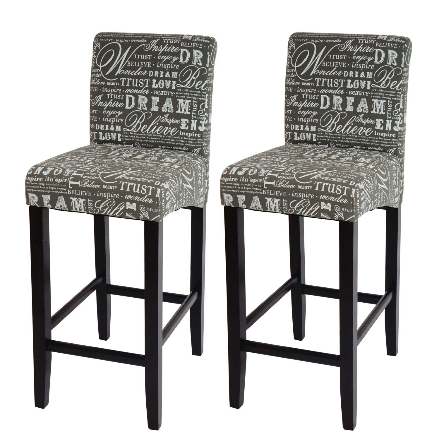 MCW Barhocker C33 2er-Set Schriftzug Grau Dunkle Beine Stoff/Textil