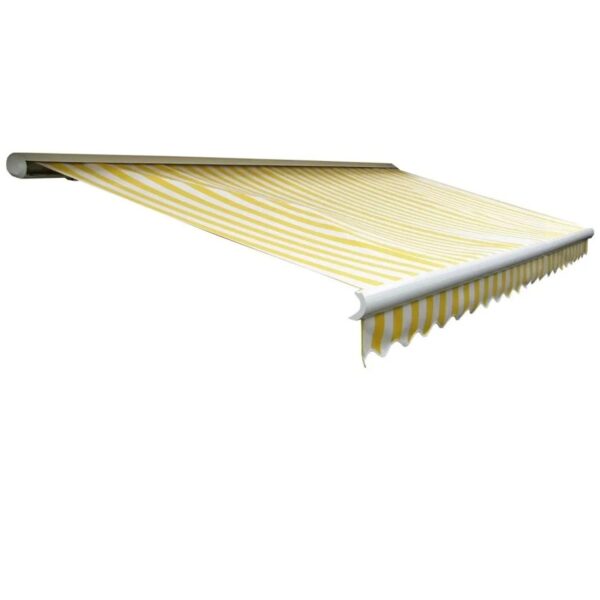 MCW Kassetten-Markise H122 mit Volant 4x3m Polyester Gelb/Weiß MCW Kassetten-Markise H122 mit Volant 4x3m Polyester Gelb/Weiß