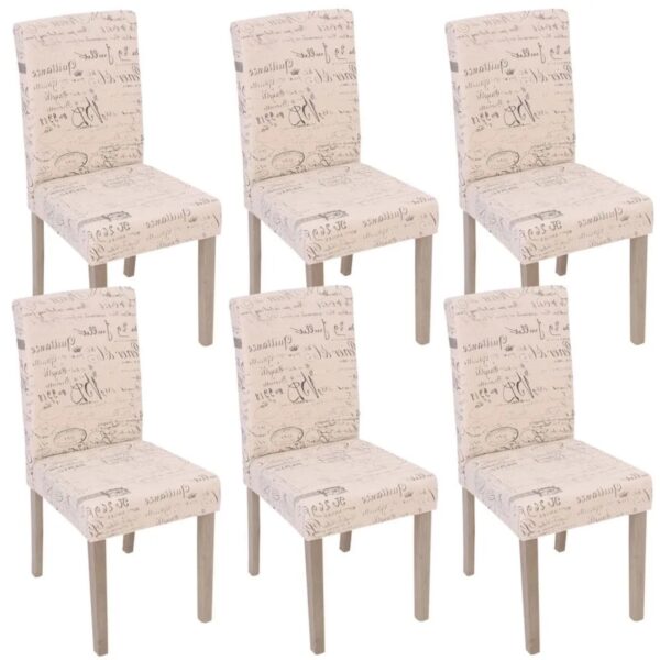 MCW Esszimmerstuhl Littau Schrift 6er-Set Textil mit Schriftzug Creme Beine Struktur - Eiche