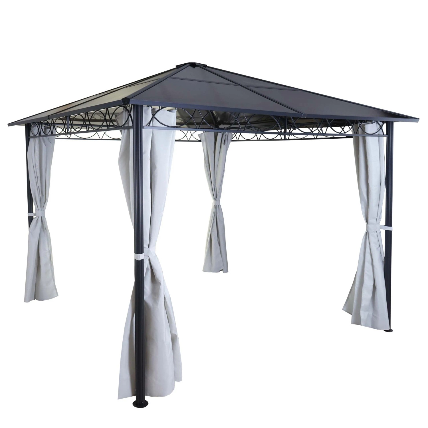 MCW Hardtop Pergola C77 Garten Pavillon Kunststoff-Dach Seitenwand Alu Hellgrau 3x3m