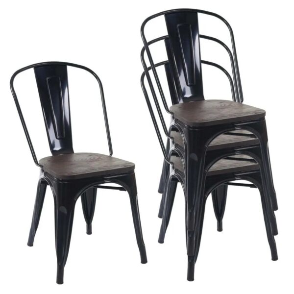 MCW Stuhl A73 Holz-Sitzfläche 4er-Set Schwarz