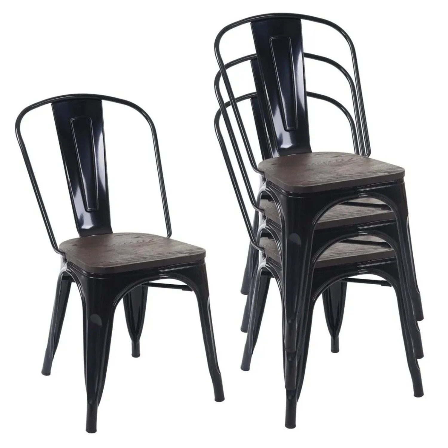 MCW Stuhl A73 Holz-Sitzfläche 4er-Set Schwarz
