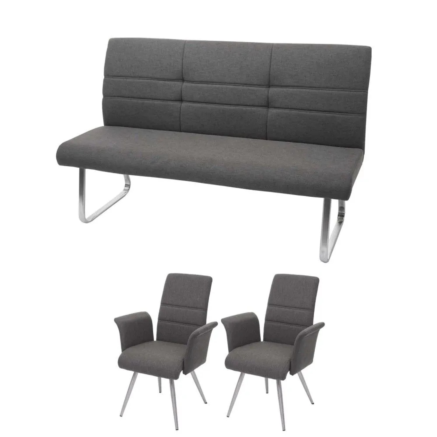 MCW Esszimmer-Set G55 Bank Küchenstuhl Stuhl+Armlehne Grau-Braun Bank 160cm