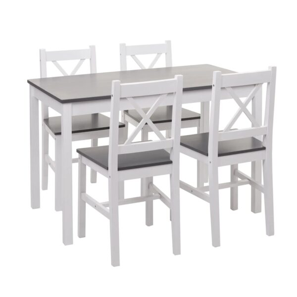 MCW Esszimmer-Set F77 Massiv-Holz Landhaus 110cm Weiß-Grau