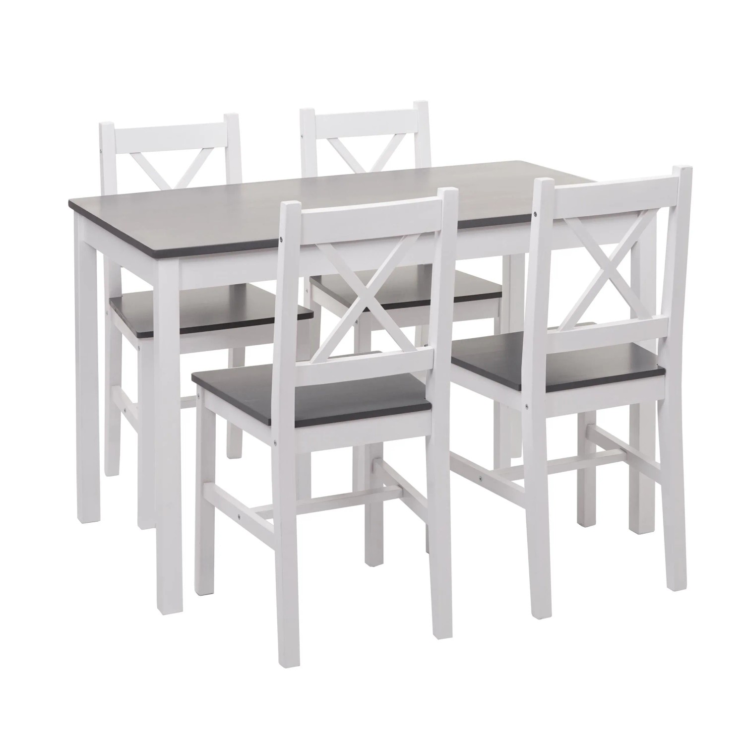 MCW Esszimmer-Set F77 Massiv-Holz Landhaus 110cm Weiß-Grau
