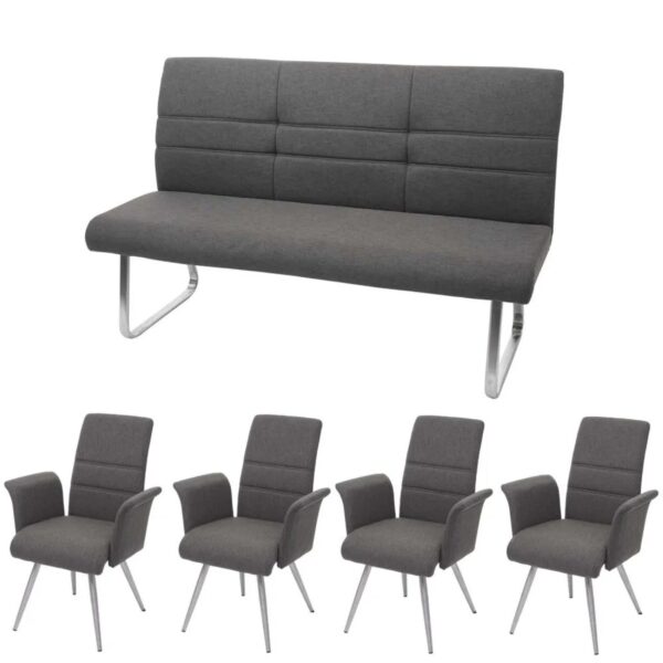 MCW Esszimmer-Set G55 5-teilig Grau-Braun Bank 180cm MCW Esszimmer-Set G55 5-teilig Grau-Braun Bank 180cm