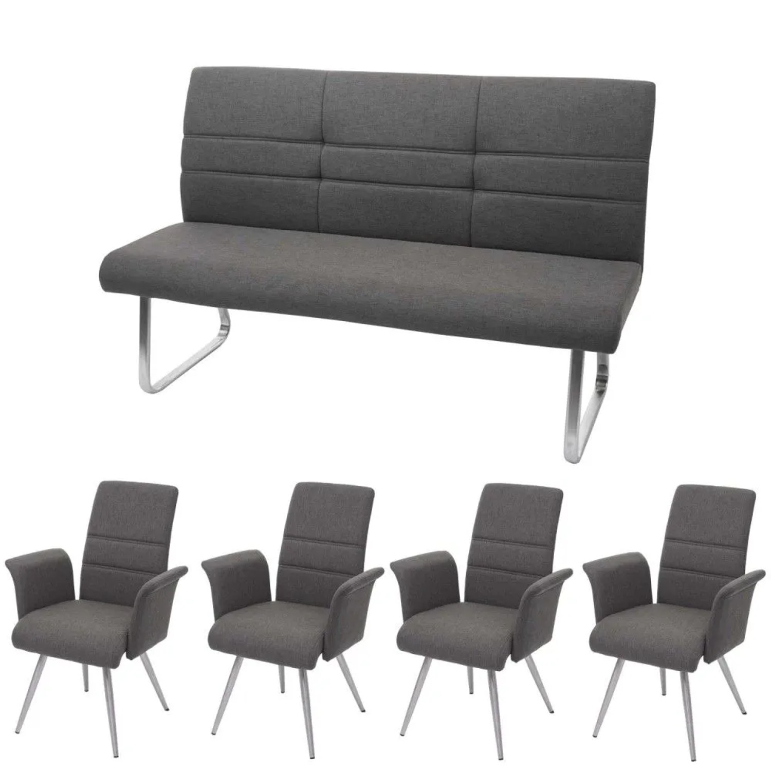 MCW Esszimmer-Set G55 5-teilig Grau-Braun Bank 180cm