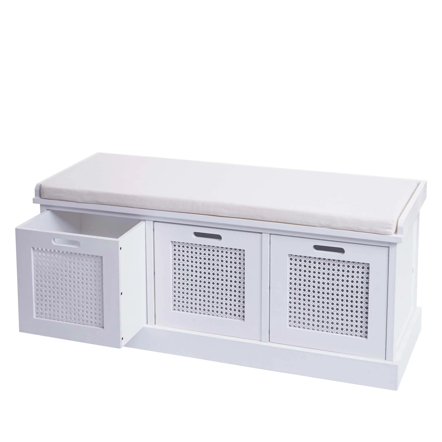 MCW Sitzbank J49 Aufbewahrungsboxen 47x110x40cm Weiß Polster Creme-Weiß