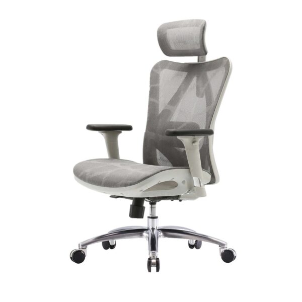 SIHOO Schreibtischstuhl Ergonomisch Verstellbare Armlehne 150kg Belastbar Bezug Grau Gestell Weiß