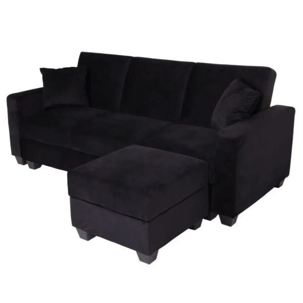 MCW Sofa H47 mit Ottomane Samt Schwarz