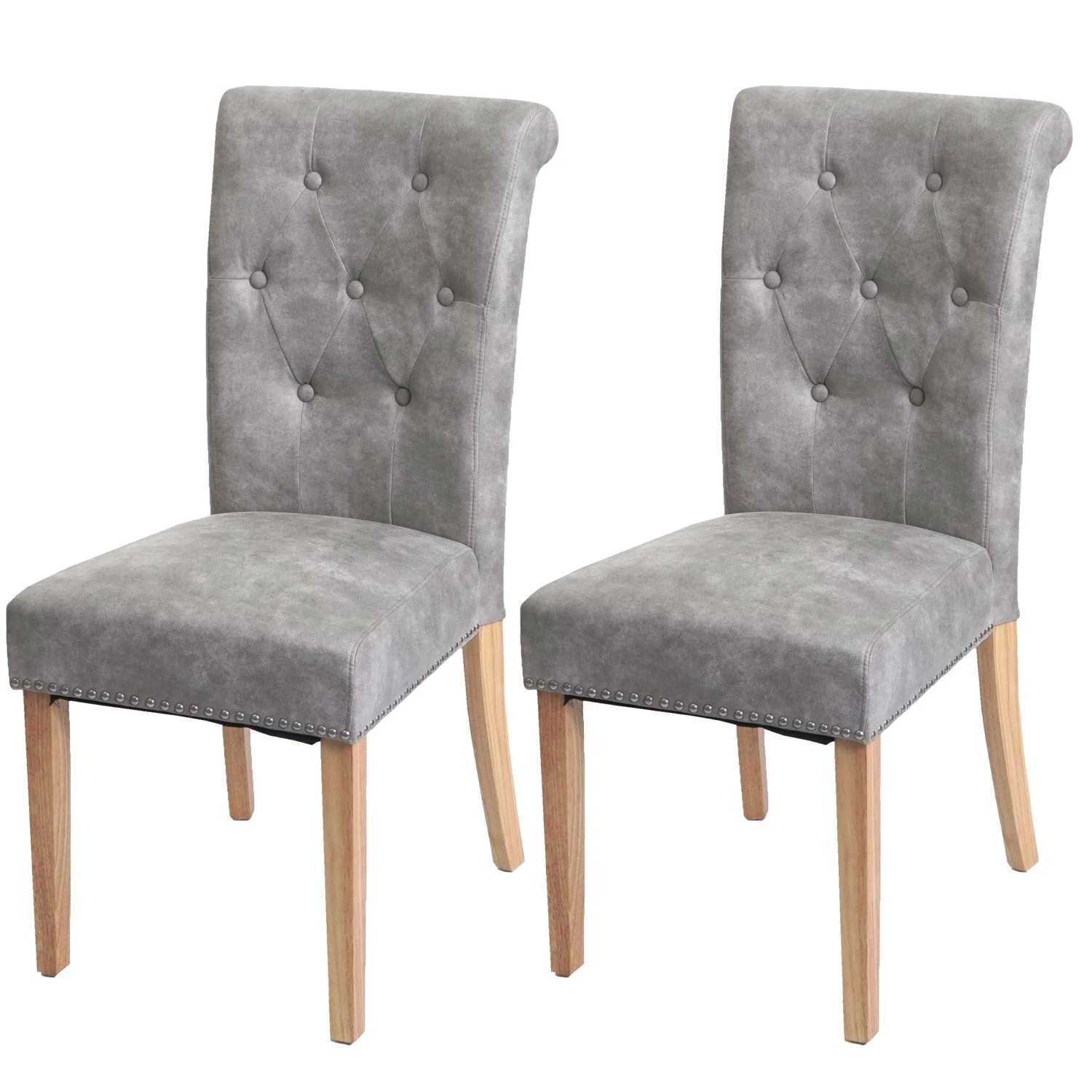 MCW Esszimmerstuhl Chesterfield II 2er-Set Stoff/Textil Hellgrau Helle Beine