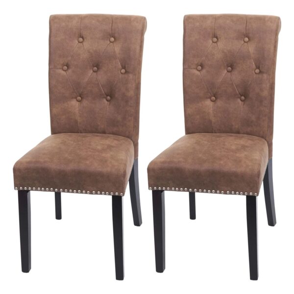 MCW Esszimmerstuhl Chesterfield II 2er-Set Stoff/Textil Braun Dunkle Beine