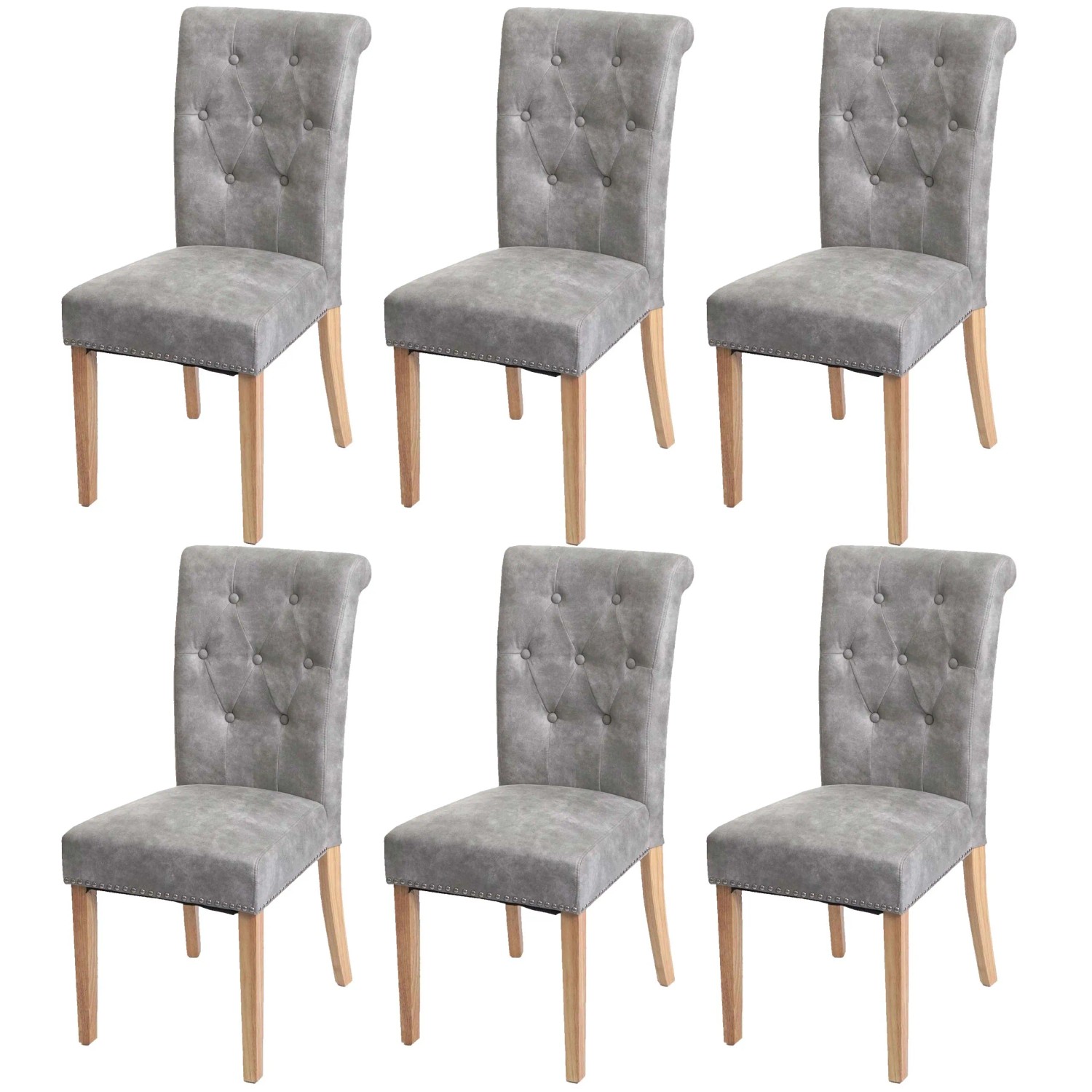 MCW Esszimmerstuhl Chesterfield II 6er-Set Stoff/Textil Hellgrau Helle Beine