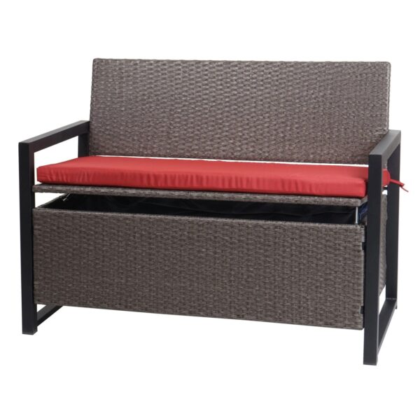 MCW Poly-Rattan 2er Sitzbank F39 Grau-meliert Kissen Rot MCW Poly-Rattan 2er Sitzbank F39 Grau-meliert Kissen Rot