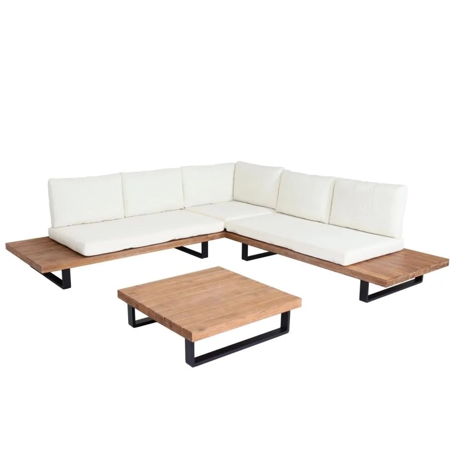 MCW Garten-Garnitur H54 2er-Set Hellbraun Polster Cremeweiß