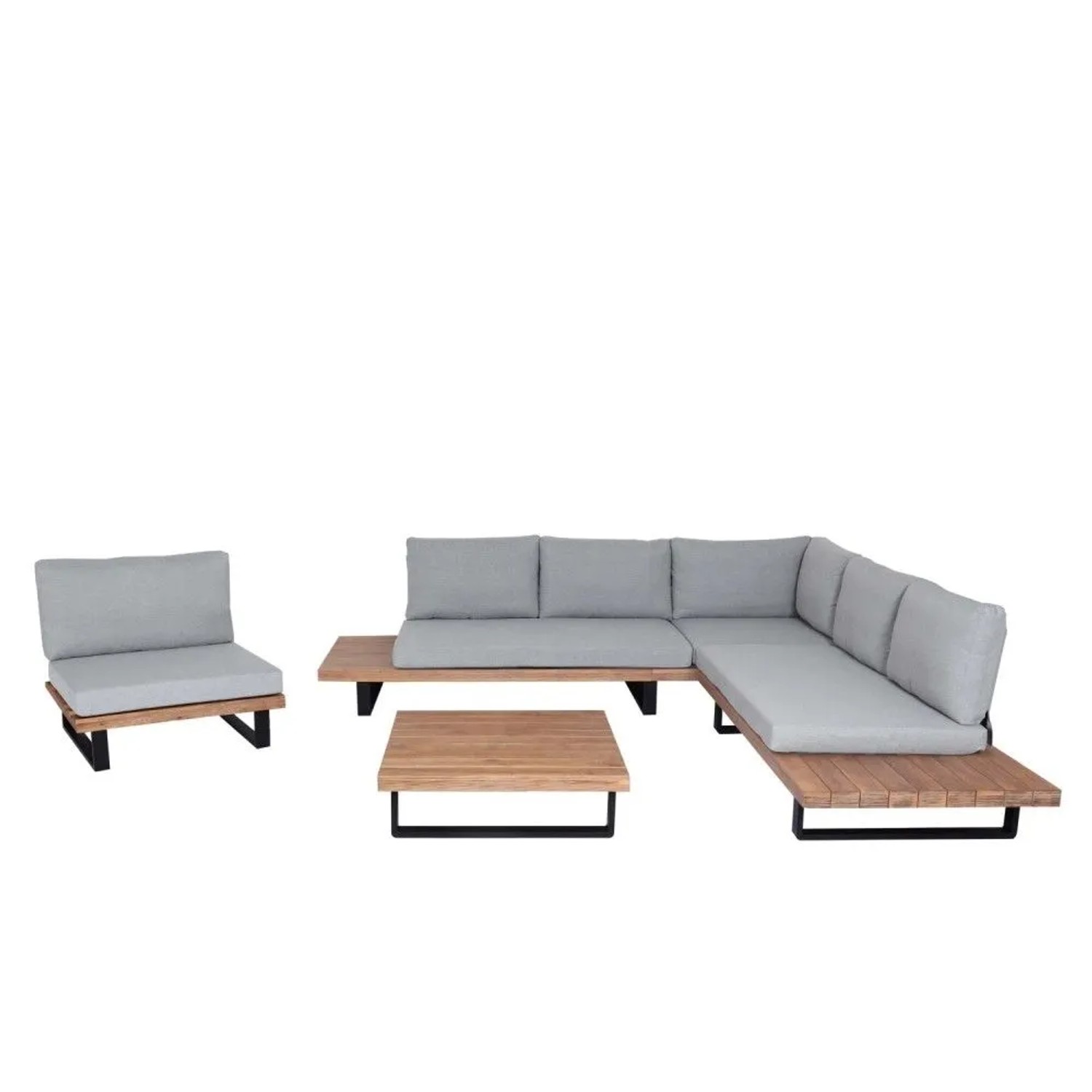MCW Garten-Garnitur H54 4er-Set Hellbraun Polster Hellgrau