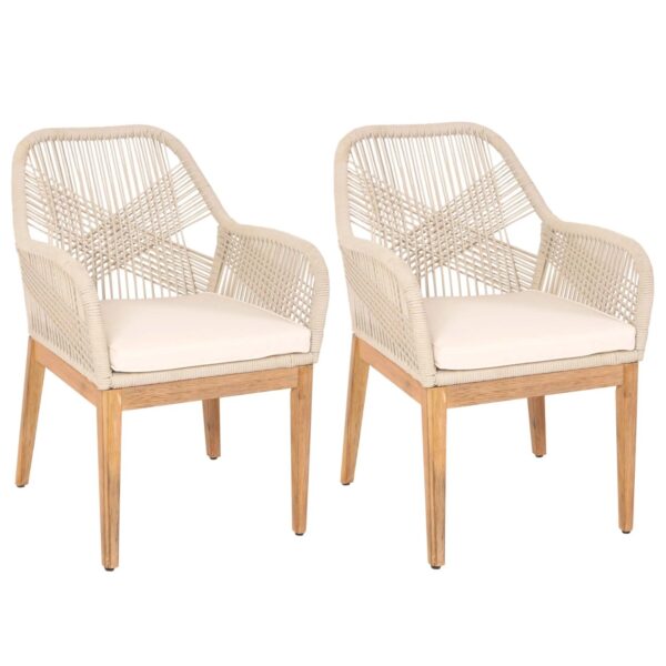 MCW Gartenstuhl H56b 2er-Set Beige Kissen Creme-Weiß