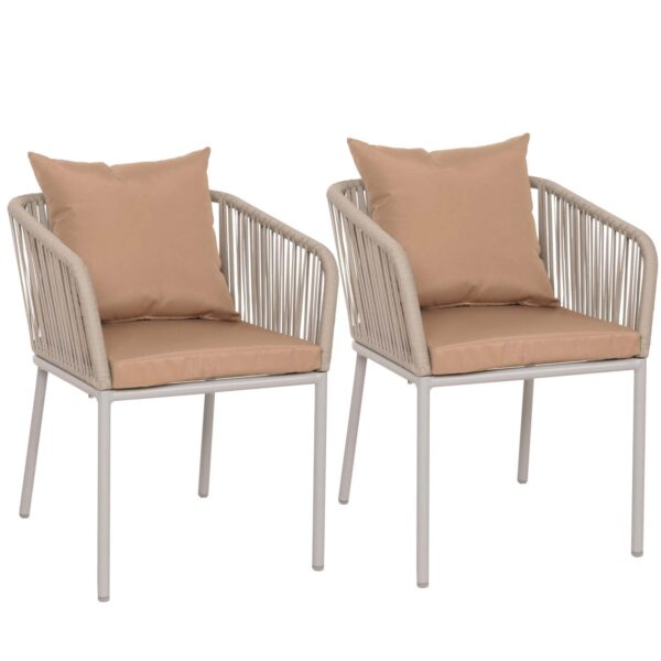 MCW 2er-Set Gartenstuhl N41 Hellgrau Kissen Taupe