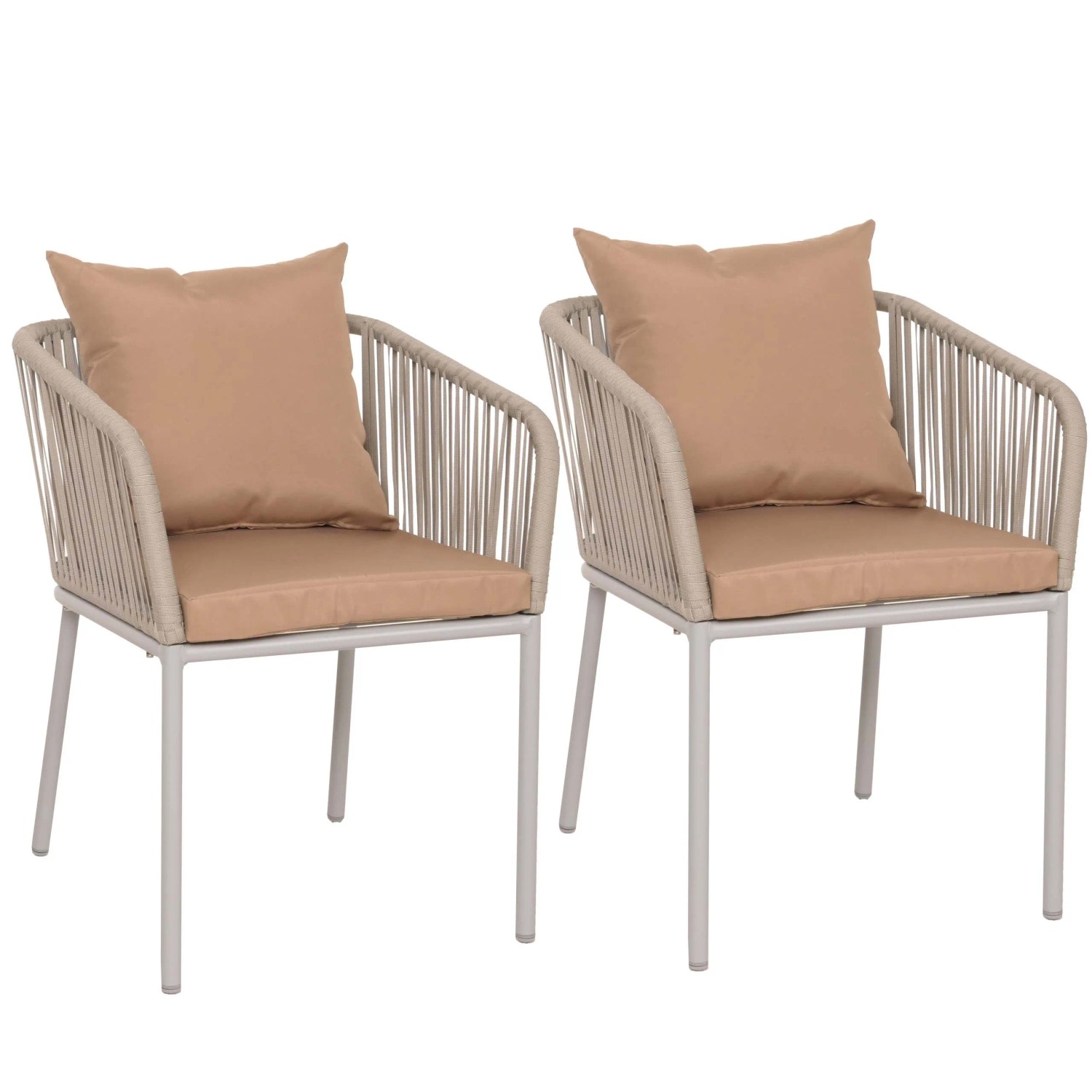 MCW 2er-Set Gartenstuhl N41 Hellgrau Kissen Taupe