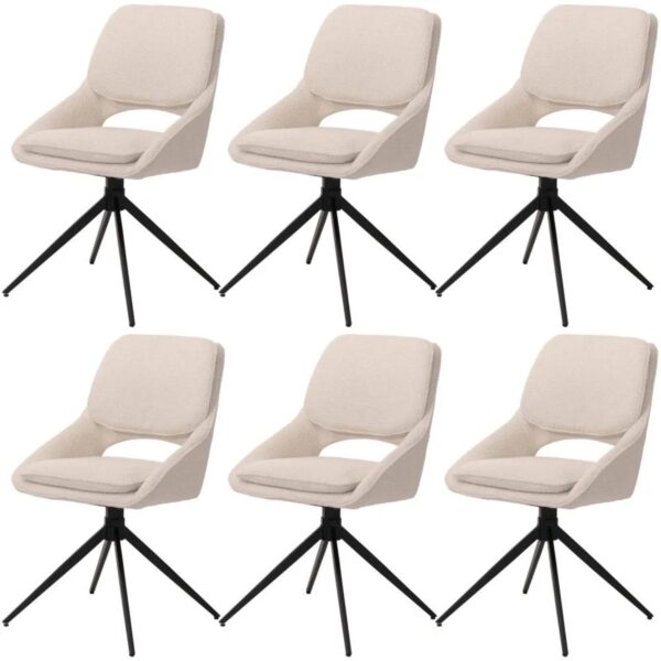 MCW Esszimmerstuhl N73 6er-Set Stoff/Textil Boucle 540g/m² Creme