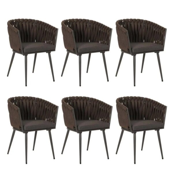 MCW Alu-Esszimmerstuhl N38 6er-Set Braun Kissen Dunkelgrau
