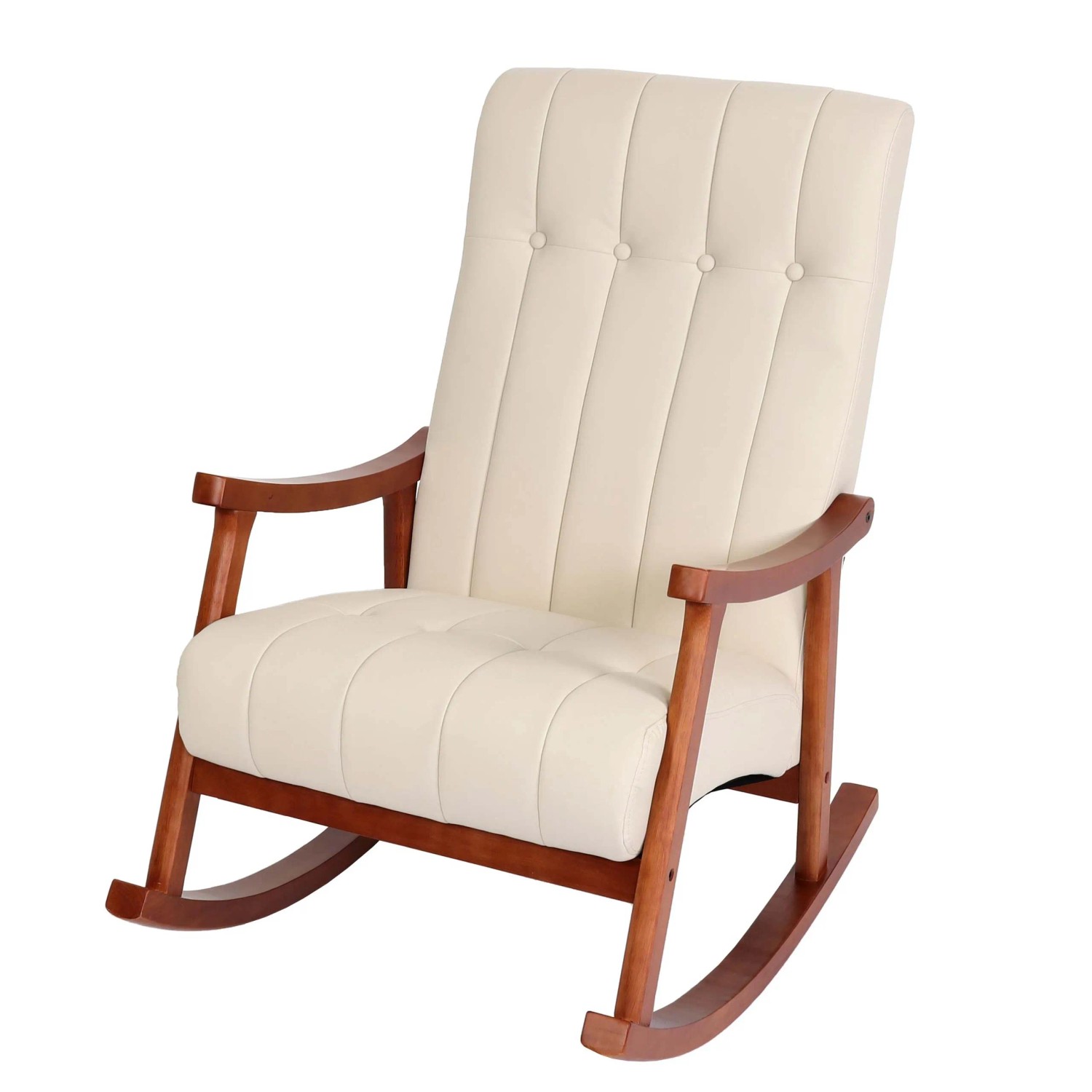MCW Schaukelstuhl K10 Kunstleder Creme Gestell Walnuss-Optik
