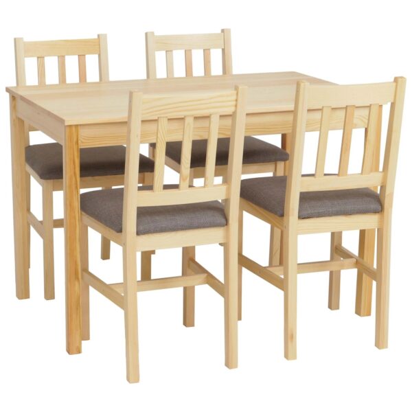 MCW Esszimmer-Set F77 Massiv-Holz Kiefer Stoff Landhaus 110cm Natur Polster Grau