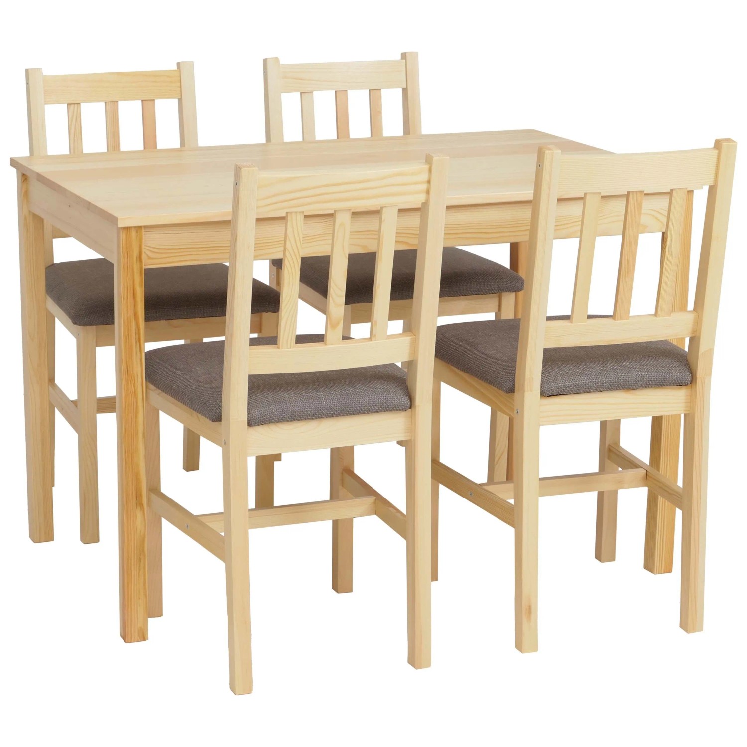 MCW Esszimmer-Set F77 Massiv-Holz Kiefer Stoff Landhaus 110cm Natur Polster Grau