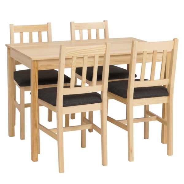 MCW Esszimmer-Set F77 Massiv-Holz Kiefer Stoff Landhaus 110cm Natur Polster Schwarz