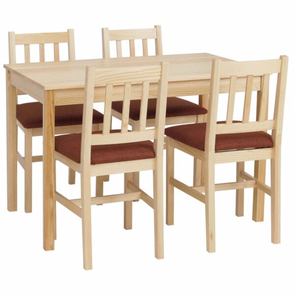 MCW Esszimmer-Set F77 Massiv-Holz Kiefer Stoff Landhaus 110cm Natur Polster Terrakotta