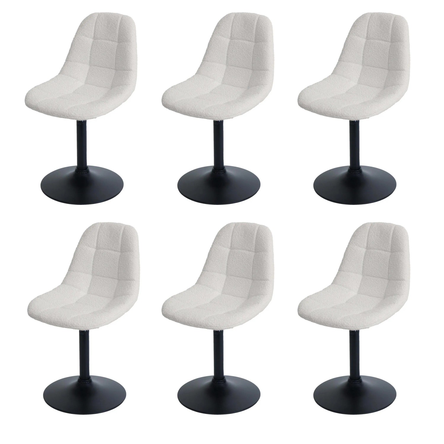 MCW 6er-Set Esszimmerstuhl A60 Küchenstuhl Stuhl Drehstuhl Stahl MVG Stoff/Textil Boucle 450g/m² Creme