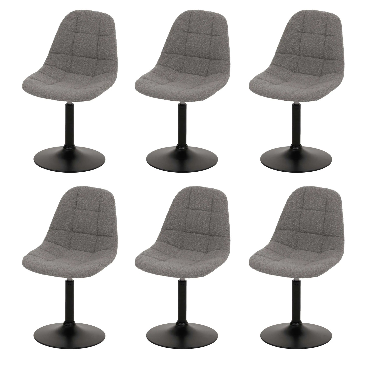 MCW Esszimmerstuhl A60 6er-Set Stoff/Textil Boucle 450g/m² Grau