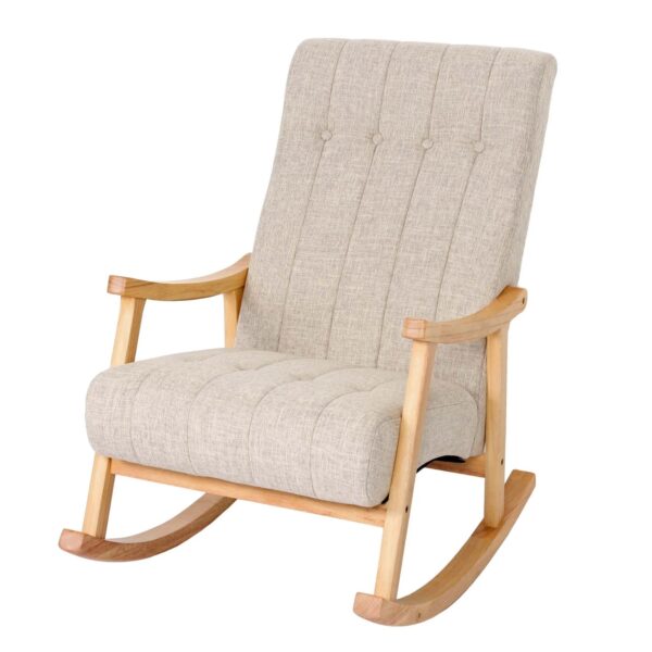 MCW Schaukelstuhl K10 Stoff/Textil Creme Gestell Braun